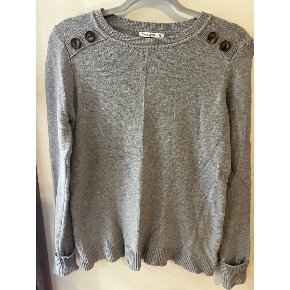 Pink Clover Gray Knit Sweater with Shoulder‎ Buttons - Size Small